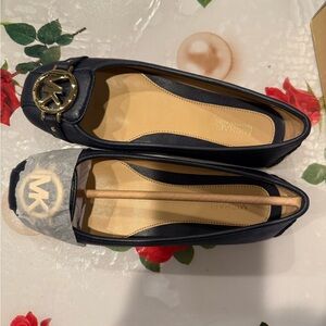Michael Kors Navy Loafers with Gold Logo